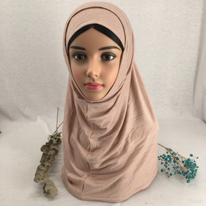卸売マレーシア10〜18歳無地ストレッチガールHijabターバンTudungツーピースコットンジャージーインスタントキッドHijabセット - Product Image 2