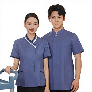 25 Billion Long Chinese Style Graded Strip Collar Short Sleeve Cleaning PA Room Service Housekeeping Staff Work Breathable - Product Image 1