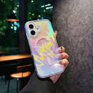Étui de téléphone en TPU magnétique électrolytique avec plumes holographiques colorées élégantes antichoc pour <span class=keywords><strong>iPhone</strong></span> 17 16 15 Pro Max - Product Image 1