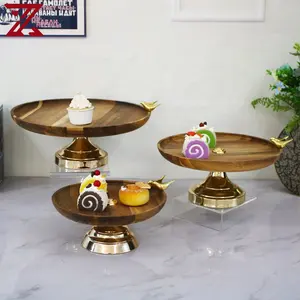 New arrival gold iron stand cake stands china wooden cake stands for events wedding decoration