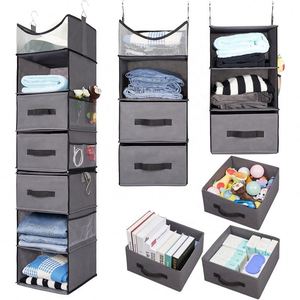 Seven Tier Gray Non-Woven Fabric Combined <b>Wardrobe</b> Hanging Drawer Organizer with 3 Side Pockets - Product Image 6