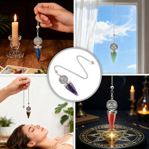 ลูกตุ้มหินกึ่งมีค่าธรรมชาติทรงกรวยปลายแหลม สไตล์เรโทร สำหรับทำนายดวงตา มองเห็นภาพเต็มรูปแบบ ใช้ในโยคะ หินอะเมทิสต์ สำหรับเวทมนตร์ - Product Image 2