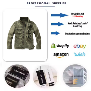 Bottone con cerniera a più tasche Streetwear verde 100% tinta unita in cotone da uomo giacche Cargo abbigliamento per uomo - Product Image 2