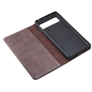 Folio design brown couleur véritable téléphone en cuir folio boîte mobile téléphone portefeuille pour google <span class=keywords><strong>pixel</strong></span> <span class=keywords><strong>6</strong></span> cas - Product Image 5