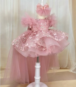 Nuovo Arrivo Personalizzato: Abito Rosa per il Primo Compleanno della Bambina <span class=keywords><strong>con</strong></span> <span class=keywords><strong>Farfalle</strong></span> 3D, Lussuoso <span class=keywords><strong>Vestito</strong></span> da Cerimonia Senza Maniche Ricamato - Product Image 1