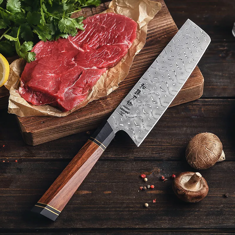 110 Layers Damascus Steel Kitchen Nakiri Knife for Slicing with Desert ironwood High quality Knives Custom