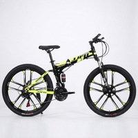 Vélo de montagne pliable à suspension intégrale de 26 pouces, 21 vitesses, frein à disque, roue à dix rayons intégrée, vélo tout-terrain pliable pour adultes