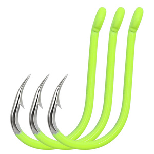 0,8 из высокоуглеродистой стали #-12 # флуоресцентные желтые треугольные зубы кривой рот крюк с петлей и зазубриной большой игровой крючок рыболовные снасти - Product Image 5