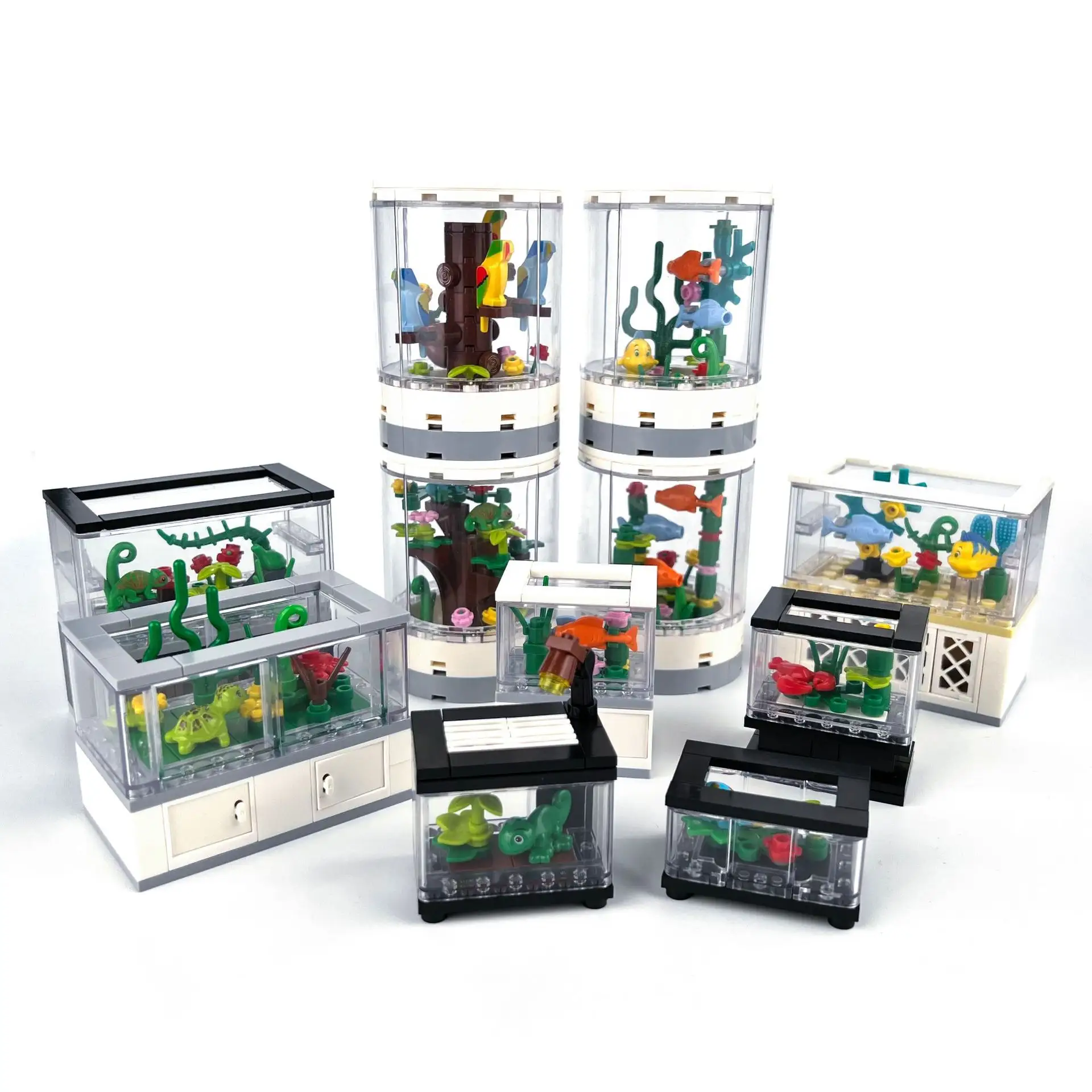 Petites particules Fish Tank Cylindrique Présentoir Scène Urbaine Décoration Intérieure Blocs de Construction Enfants Jouets Cadeau