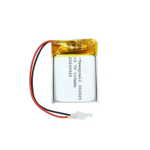 Bateria de polímero de lítio de lipo recarregável, 302025 3.7v 110mah com conector