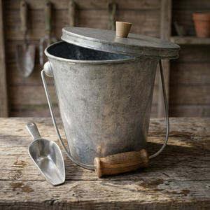 Seau à glace en métal galvanisé, seau à glace vintage en métal avec poignée en bois et design rond résistant - Product Image 1