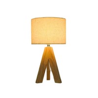 Lampe de table LED sur trépied en bois avec abat-jour en tissu - Bras flexible européen, lumière blanc chaud, fonctionne sur piles, recharge USB, écologique pour la maison