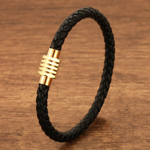 Bracciale da <span class=keywords><strong>Uomo</strong></span> dal Design Semplice in Acciaio Inossidabile con Cinturino in Pelle Intrecciato <span class=keywords><strong>Accessori</strong></span> - Product Image 6