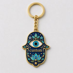 Porte-clés Hamsa personnalisé en alliage de zinc émaillé, impression UV, amulette œil protecteur mystique, chaîne religieuse islamique, pour voyage - Product Image 3