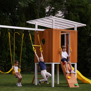 庭园のジムやアミューズメントパーク屋外レクリエーションのための小さなスライドとスイングを备えた木制の游び场セット - Product Image 6