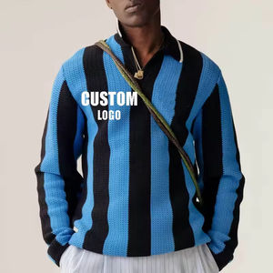 Pull à rayures en coton 100% avec broderie personnalisée, tricoté, à manches longues, ajouré, pour le football - Product Image 2