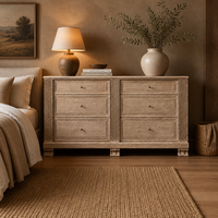 Commode autoportante à 6 tiroirs en bois massif, finition vieillie à la main, artisanale de qualité supérieure, style manoir moderne, pour chambre et salon