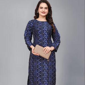 Top vente bleu crêpe Kurti nouvelle mode à manches courtes imprimé ethnique tenue décontracté pour la fête festive indien pakistanais - Product Image 1