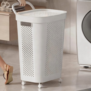 Panier à linge couvert en plastique extra large à roulettes Panier à linge sale simple pour chambre à coucher, salle de bain et salon - Product Image 5