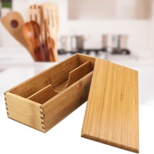 Caja de almacenamiento de madera para cucharas y palillos, para el hogar y la cocina, con tapa. - Product Image 1