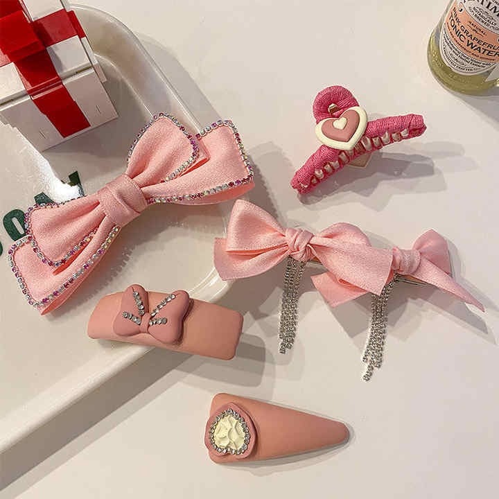 wholesale 甜美鸭嘴发夹丝带女孩珍珠心形花朵发夹时尚韩版女孩珍珠