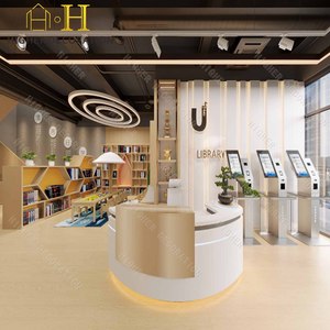 Bureau de réception d'information de bibliothèque de conception agréable de couleur marbre personnalisé lumière LED librairie comptoir avant meubles de librairie - Product Image 3