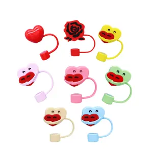 10mm Valentine's Day Rose Heart Silicon 3D Silicon Straw Tips Cover Reusable Drinking Straw Tips Lids, Dust-proof Straw Plugs