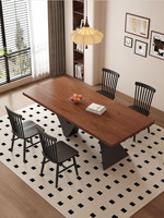 Table à manger rectangulaire en bois massif de style vintage avec pieds en métal, meubles de maison, style design, table de luxe légère
