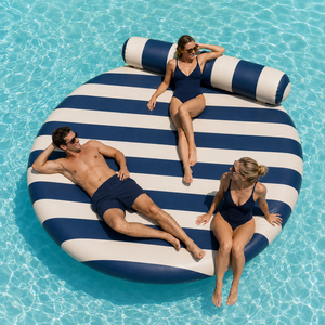Isla Flotante Inflable Redonda Grande, Flotador <span class=keywords><strong>de</strong></span> <span class=keywords><strong>Piscina</strong></span> para Varias Personas con Respaldo, Tumbona <span class=keywords><strong>de</strong></span> <span class=keywords><strong>Piscina</strong></span> a Rayas, Venta al por Mayor OEM ODM para Resorts - Product Image 3