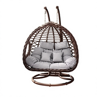 Fauteuil suspendu double en osier de luxe moderne, résistant aux UV, avec accoudoirs, en forme de nid d'oiseau, pour intérieur, extérieur et balcon