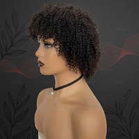 Perruques Courtes Afro Kinky 100% Cheveux Humains Péruviens Noirs Naturels, Perruque Tendance en Stock, Cheveux Péruviens Pré-coupés avec Dentelle