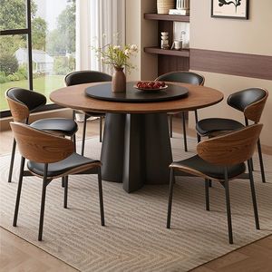 Mesa de comedor redonda de madera maciza de Estilo Vintage moderno con bandeja giratoria Diseño circular compacto para apartamentos u hoteles - Product Image 5