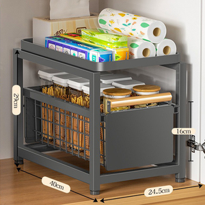 <span class=keywords><strong>Estante</strong></span> moderno de Metal negro de 2 niveles para debajo del fregadero, <span class=keywords><strong>estante</strong></span> de doble capa para baño, cocina, armario, organizador de almacenamiento con cajón deslizante - Product Image 5