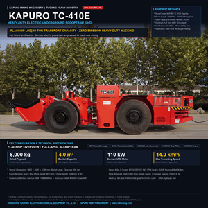 Chargeur minier articulé souterrain électrique OEM Kapuro TC-410E 8 tonnes 4m³ WJ-4, LHD Scooptram robuste - Product Image 1
