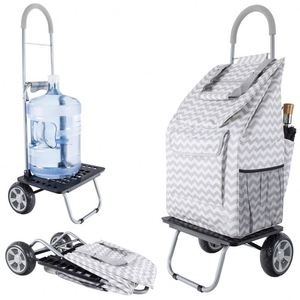 Chariot de courses pliable à 4/8 roues, grande capacité 45/65L, en polyester, écologique, facile à nettoyer, design géométrique - Product Image 1