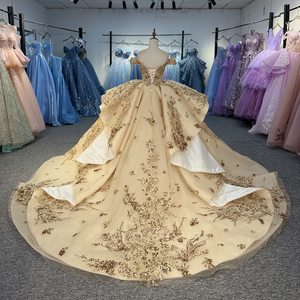 Dy20267 2 1 Vestido de Gala de Gasa para Quinceañera con Apliques Brillantes, Lentejuelas en Capas, Escote Corazón, Hombros Descubiertos, Personalizado, Formal - Product Image 4