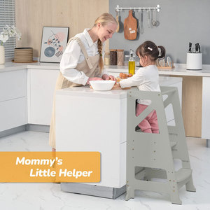 Torre de Aprendizaje Montessori de Madera Natural Sólida, <span class=keywords><strong>Taburete</strong></span> de Cocina Ajustable en Tres Alturas para Niños Pequeños - Product Image 3