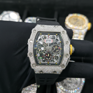 Reloj de Lujo Personalizado de Alta Calidad con Diamantes Cuadrados, Correa de Aleación y Goma, Cristal, Hecho a Mano, Premium, Estilo Hip Hop, Mecánico VVS - Product Image 1