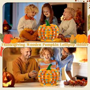 Expositor de Dulces de Madera Creativo con Forma de Calabaza, Centro de Mesa Redondo para Halloween, Soporte de Exhibición de Piruletas de Madera, Color Retro, 1 Pieza - Product Image 5