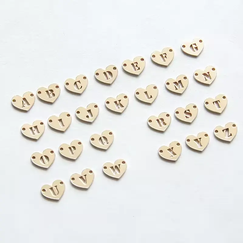 Wholesale Connectors Gold Filled Initial Alphabet Double Hole Letter Heart Charms for Jewelry Making