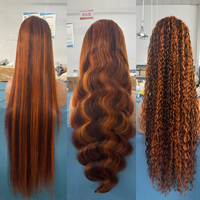 Perruques en cheveux humains HD Lace sans colle, ondulées, couleur brun roux cuivré foncé, avec nœuds invisibles