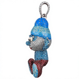 Colgante de Lujo Hecho a Mano con Personaje Azul, Engaste de Diamantes en Bisel, Chapado en Oro y Plata, Joyería Unisex, Regalo para Boda - Product Image 5