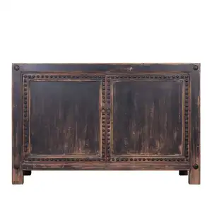 Chinese wholesale antique wooden distressed black painted cabinet