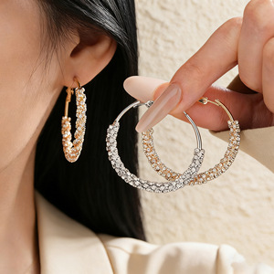 Tiyo Women's Hoop Earrings Zinc Alloy 14K Gold Plated Silver Channel Setting Round <b>Studs</b> Trendy Party Jewelry - Product Image 1