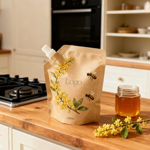 Custom Printed 50ml 500ml Kraft Paper Recyclable Spout Pouch Stand up Bag Liquid Food Juice Sauce <b>Jam</b> Liquid Refill Packaging - Product Image 2
