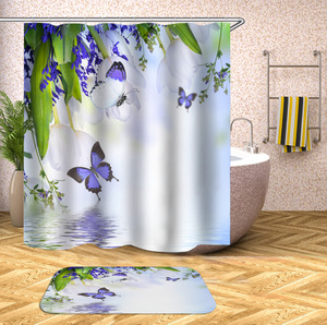 Commercio all'ingrosso fiore 3D digitale stampato impermeabile non-slip <span class=keywords><strong>tenda</strong></span> della doccia quattro-pezzo del vestito pavimento <span class=keywords><strong>stuoia</strong></span> - Product Image 3