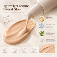 Crème solaire teintée SPF50 hydratante légère à base de minéraux pour le visage, couvrance naturelle, OEM ODM, marque privée