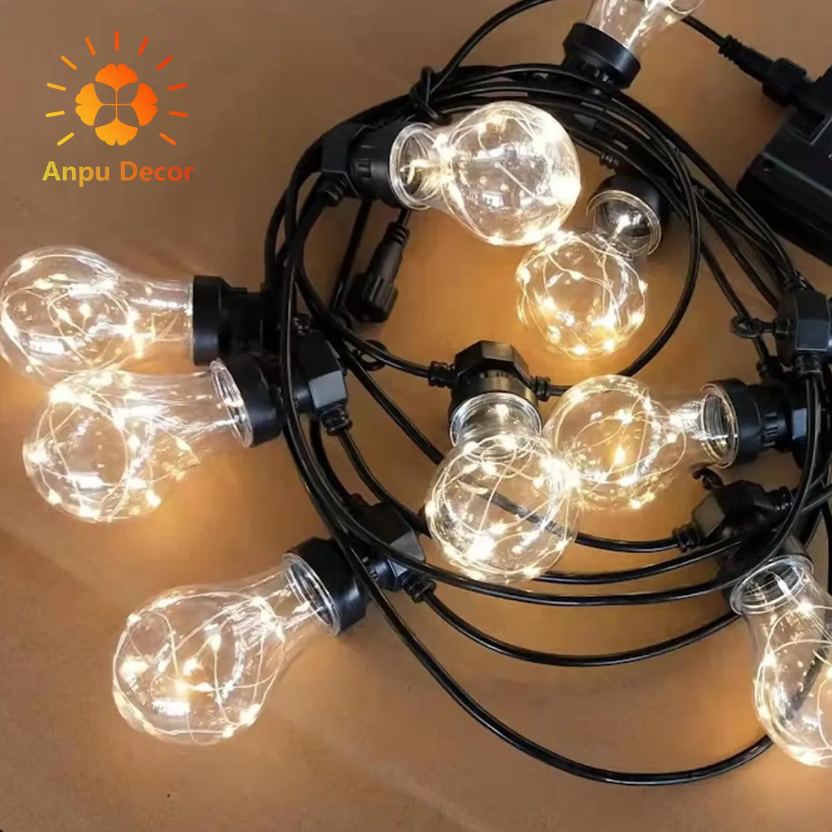 commercial grade patio light with 10 bulbs outdoor waterproof solar powered led string lights