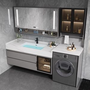 Meuble de salle de bain de style ferme pour hôtel, meuble de machine à laver pour balcon, meuble-lavabo tout-en-un, lavabo en céramique résistant à l'eau, mural - Product Image 4