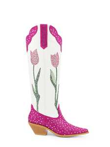 רטוב 2025 oem נשי הבוקרת מגפיים עדינים חושני צבעוני rhinestone מערב הברך-מגפיים גבוהים מט לבן - Product Image 2